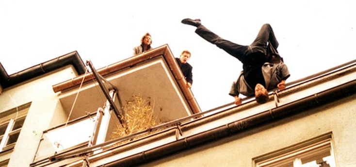 Standfoto aus „Im freien Fall“ BR-Tatort Michael Fitz, Miroslav Nemec und Udo Wachtveitl © 2001 BR
